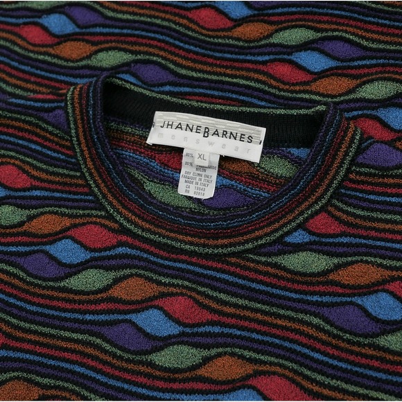 VTG Jhane Barnes Mens Sweater XL Multi Color 3D Textured Knit Wool Italian Made